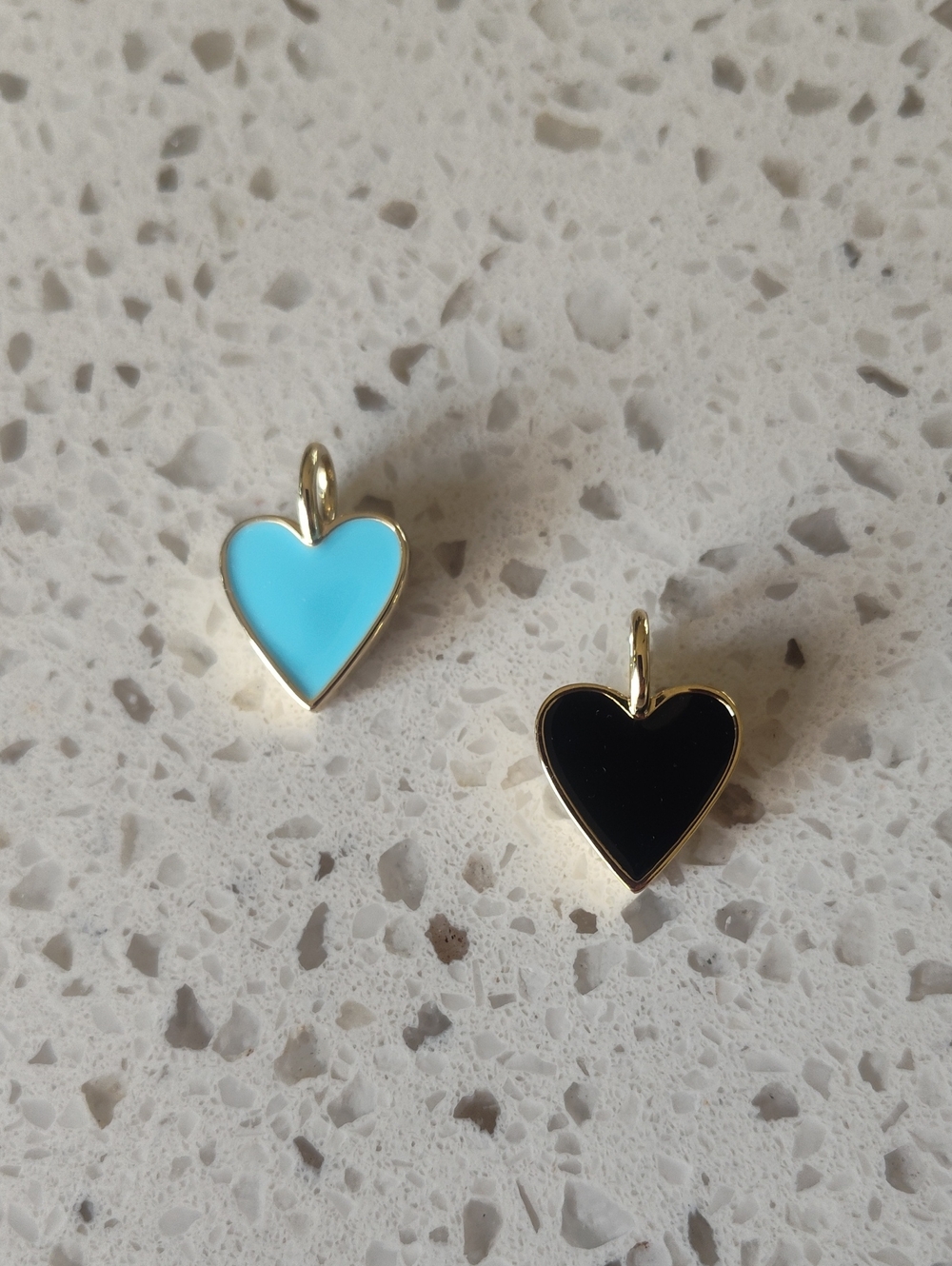 Gold Heart Pendant Charms in Black and In Bright Blue